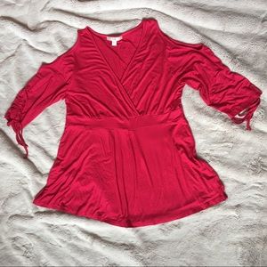 🆕 Boston Proper Cold Shoulder Top Raspberry Sz XL